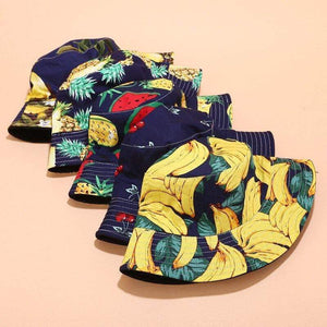 Planet Gates Panama Bucket Hats Women Men Reversible Fruit Banana Watermelon Cherry Print Fisherman Hat Casual Harajuku Hip Hop Bucket Cap
