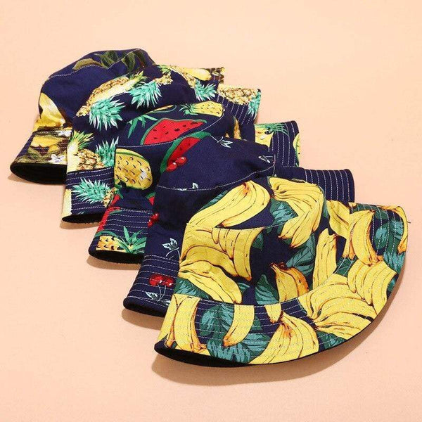 Planet Gates Panama Bucket Hats Women Men Reversible Fruit Banana Watermelon Cherry Print Fisherman Hat Casual Harajuku Hip Hop Bucket Cap