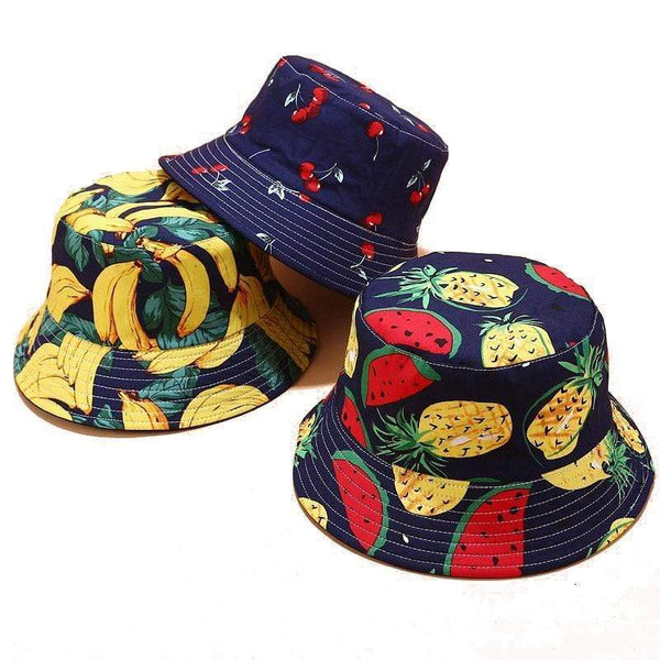 Planet Gates Panama Bucket Hats Women Men Reversible Fruit Banana Watermelon Cherry Print Fisherman Hat Casual Harajuku Hip Hop Bucket Cap
