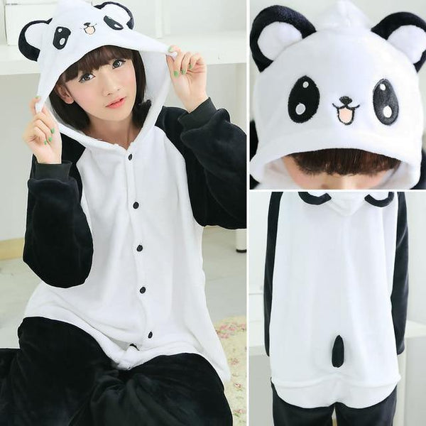 Planet Gates panda (GB) / S Animal Pajamas Flannel Winter Women Men Unicorn Stitch Panda Pikachu Onesie Sleep lounge Sleepwear
