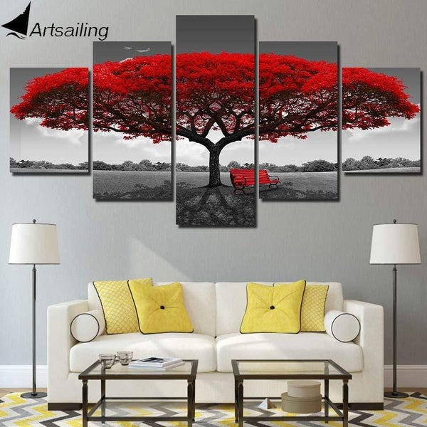 Planet Gates Panel Painting Print Painting Canvas Art Red Tree Scenery Modular Pictures Large Wall Pictures For Living Room