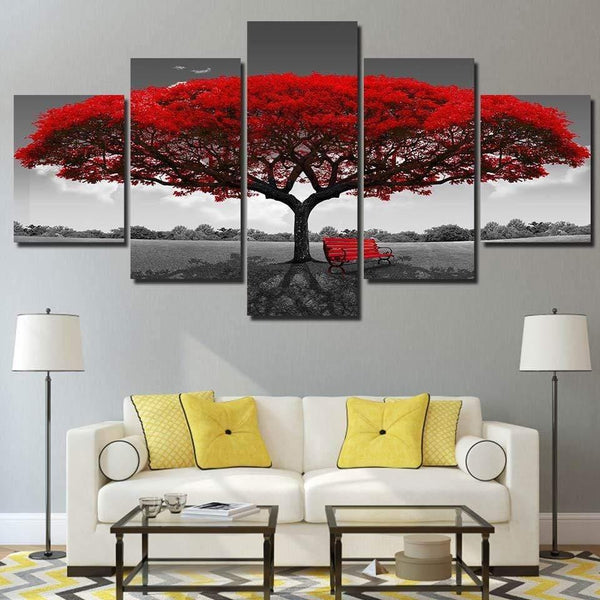 Planet Gates Panel Painting Print Painting Canvas Art Red Tree Scenery Modular Pictures Large Wall Pictures For Living Room