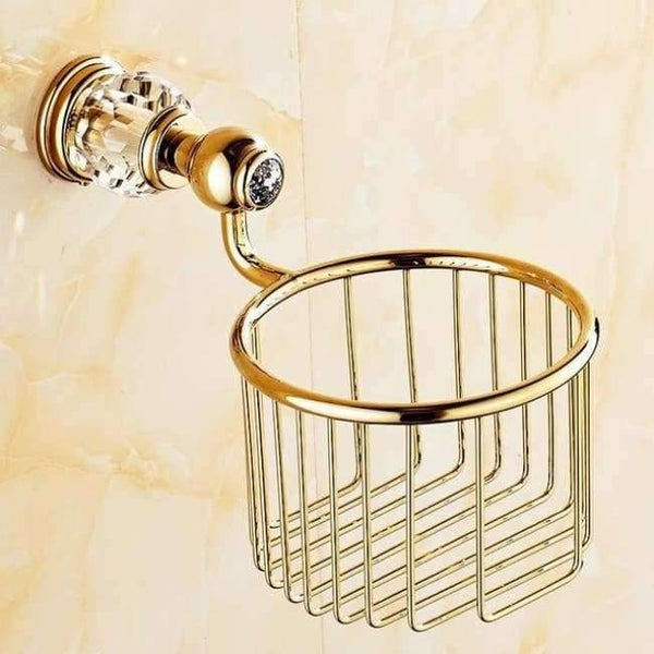 Planet Gates Paper Basket Brass Crystal Bathroom Accessories Set Polish Finish Gold Bathroom Hardware Set Europe Antique Bathroom Products ST1
