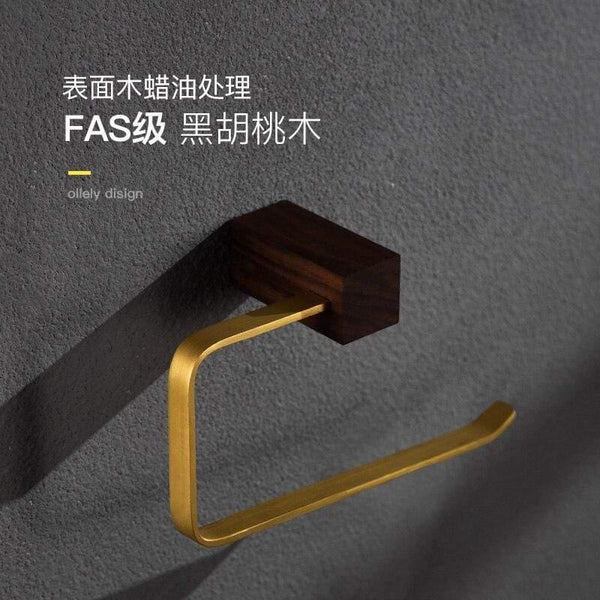 Planet Gates paper holder 1 Walnut Wood Bathroom Hardware Set Creative Towel Ring Cosmetics Mirror Front Shelf Wall Mounted Brass Shaver Rack