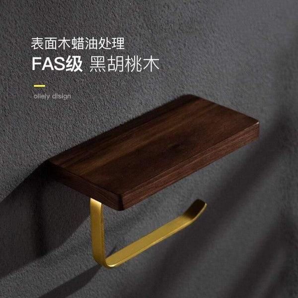 Planet Gates paper holder 2 Walnut Wood Bathroom Hardware Set Creative Towel Ring Cosmetics Mirror Front Shelf Wall Mounted Brass Shaver Rack