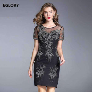 Planet Gates Party Events Women Fashion Dress 2017 Autumn Ladies Sheer Mesh Embroidery Short Sleeve Bodycon Dress Vestidos Feminino Robe