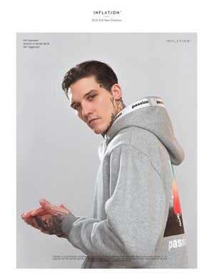 Planet Gates Passio Letter Printed Drawstring Hoodies Streetwear Hip Hop Hoody Mens Hoodies and Sweatshirts High Street