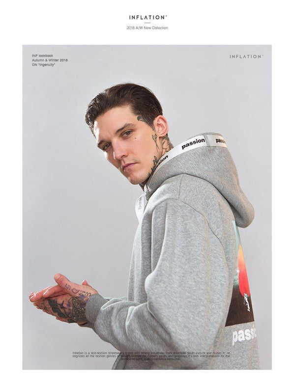 Planet Gates Passio Letter Printed Drawstring Hoodies Streetwear Hip Hop Hoody Mens Hoodies and Sweatshirts High Street