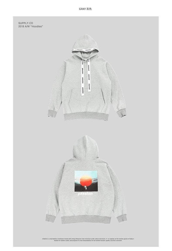 Planet Gates Passio Letter Printed Drawstring Hoodies Streetwear Hip Hop Hoody Mens Hoodies and Sweatshirts High Street