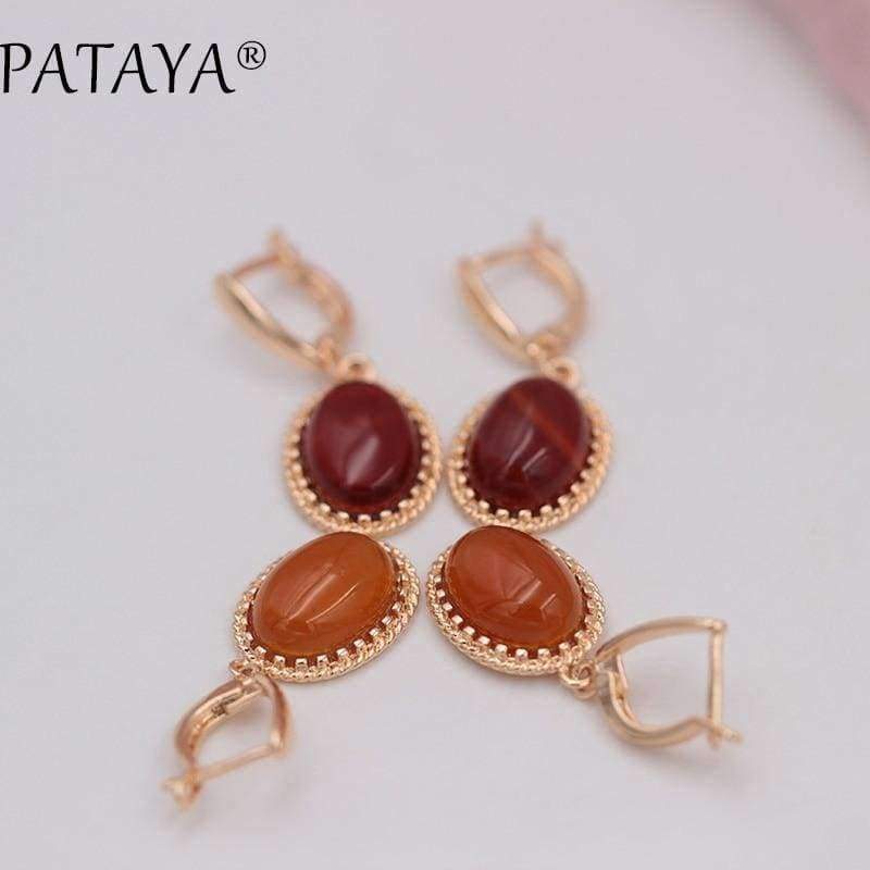 Planet Gates PATAYA Exclusive RU Hot Multicolor Oval Natural Stone Earrings 585 Rose Gold Drop Earrings Women Wedding Party Vintage Jewelry