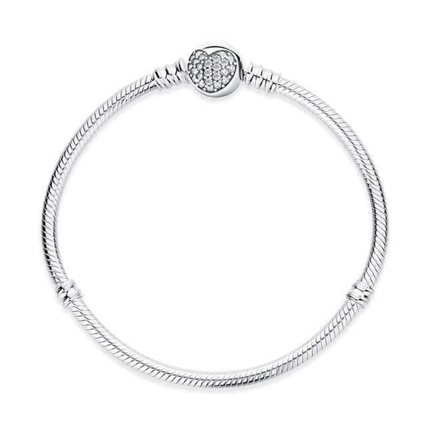 Planet Gates Pave Heart Clear / 15cm 925 Sterling Silver Bracelet Bead Charm Heart Snowflake Rose Snake Chain Basic Bracelets Pan Women DIY Jewelry