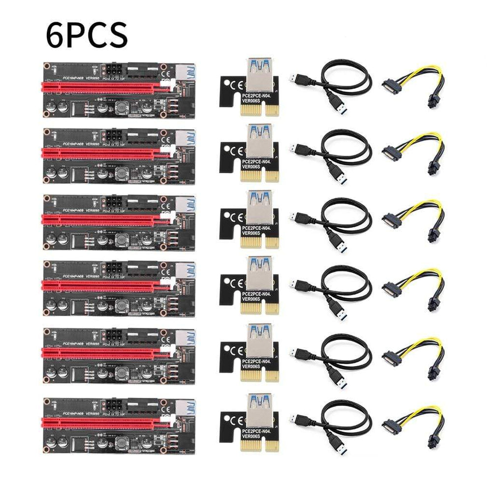 Planet Gates PCI-E Riser 6Pcs/Pack USB 3.0 Pci-E Riser Ver 009S Express 1X To 16X Extender Riser Adapter 15 to 6 Pin Power Cable