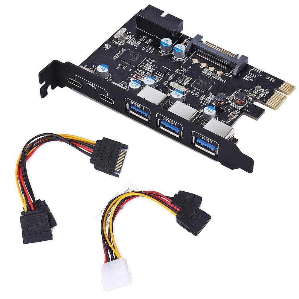 Planet Gates PCI-E to Type C (2) Type A (3) USB 3.0 5-Port PCI Express Expansion Card with Internal 19pin Connector for Windows MAC