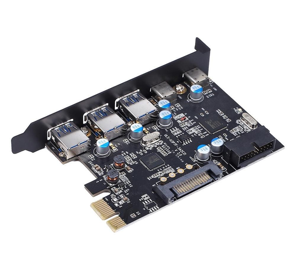 Planet Gates PCI-E to Type C (2) Type A (3) USB 3.0 5-Port PCI Express Expansion Card with Internal 19pin Connector for Windows MAC