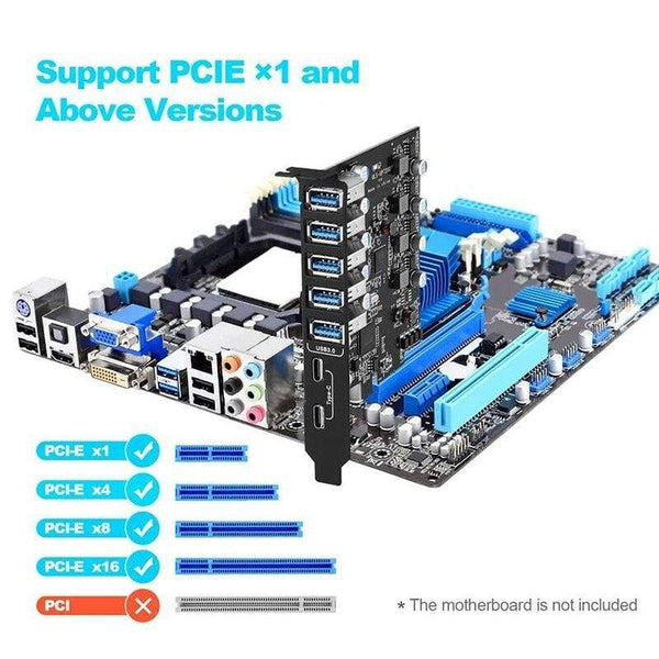 Planet Gates PCI-E to USB 3.0 7-Port Expansion Card, PCI Express USB 3.2 Add in Card, Internal USB3 Hub Converter for Desktop PC