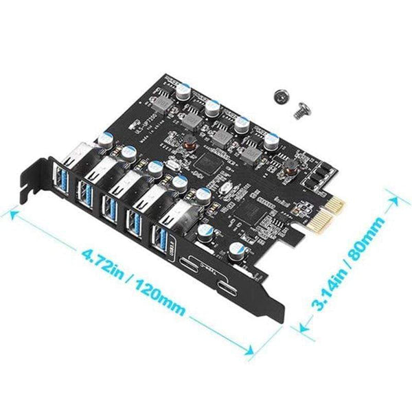 Planet Gates PCI-E to USB 3.0 7-Port Expansion Card, PCI Express USB 3.2 Add in Card, Internal USB3 Hub Converter for Desktop PC