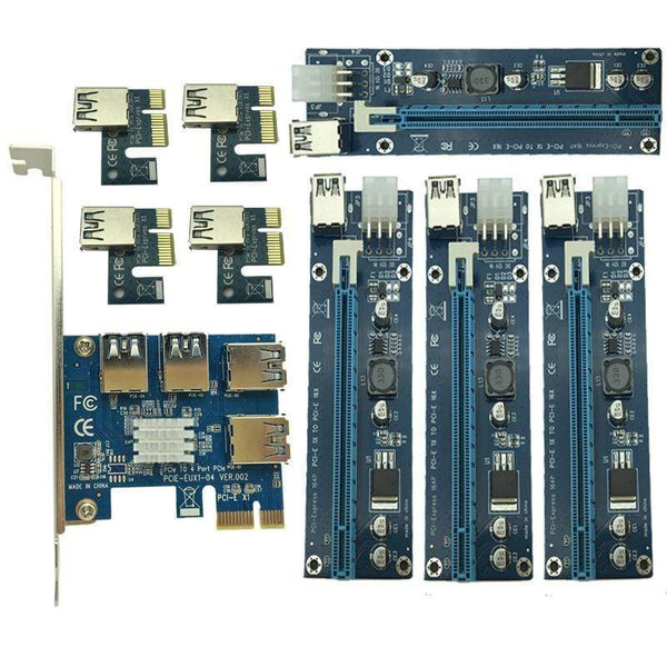 Planet Gates PCIe 1 to 4 Mining Card PCI Express 16X Slots Riser Card PCI-E 1X to 16x External PCI-e Slot Adapter Port Multiplier for BTC
