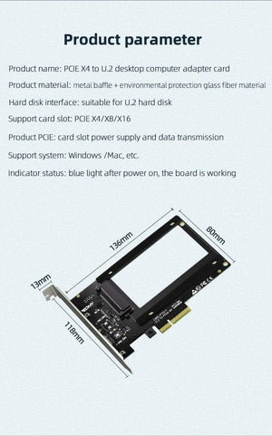 Planet Gates PCIE Riser U.2 To PCI Express3.0 X4 Adapter Interface Gen3 Pci Card Computer Hard Drive Computer Components Expansion Pci Card