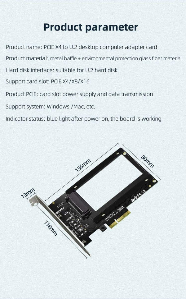 Planet Gates PCIE Riser U.2 To PCI Express3.0 X4 Adapter Interface Gen3 Pci Card Computer Hard Drive Computer Components Expansion Pci Card