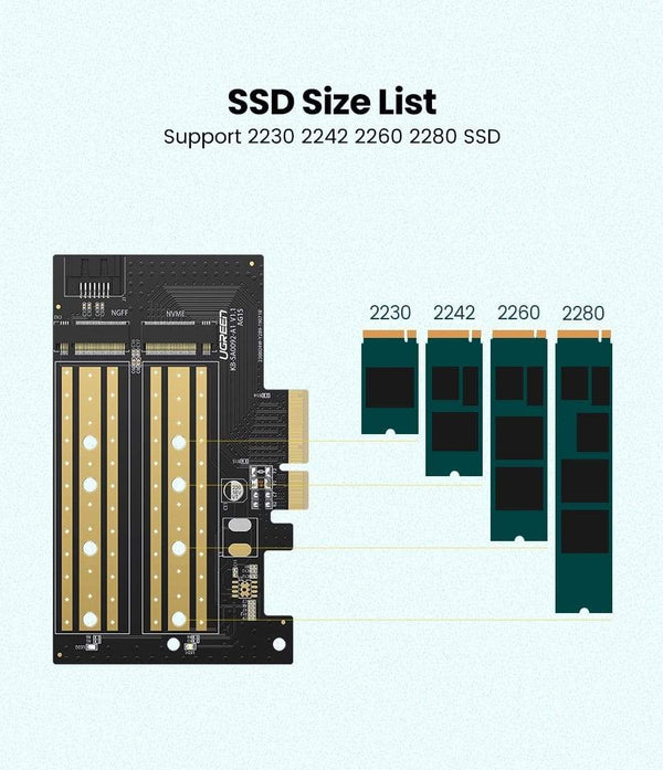 Planet Gates PCIE to M2 Adapter NVMe M.2 PCI Express Adapter 32Gbps PCI-E Card x4/8/16 M&B Key SSD Computer Expansion Add On Cards