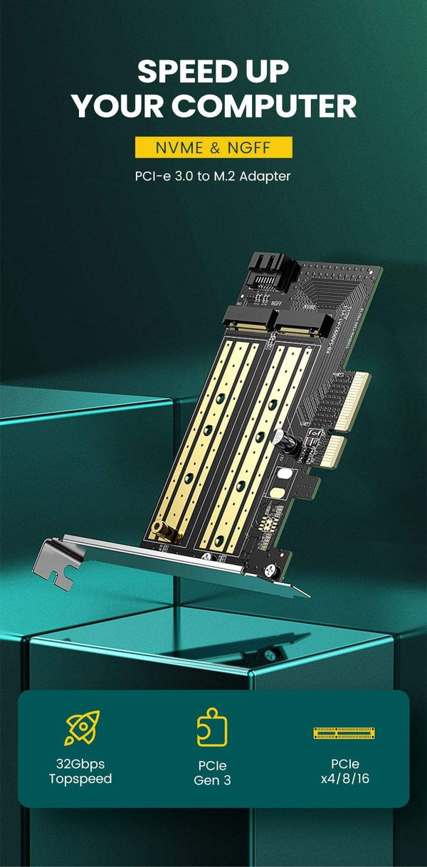 Planet Gates PCIE to M2 Adapter NVMe M.2 PCI Express Adapter 32Gbps PCI-E Card x4/8/16 M&B Key SSD Computer Expansion Add On Cards