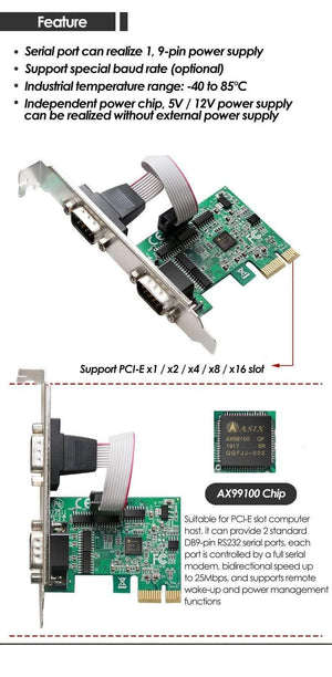 Planet Gates Pcie To Two Serial Ports RS232 Interface Industrial Control Computer Expansion Card Computer Adapter PCI-E Serial Card