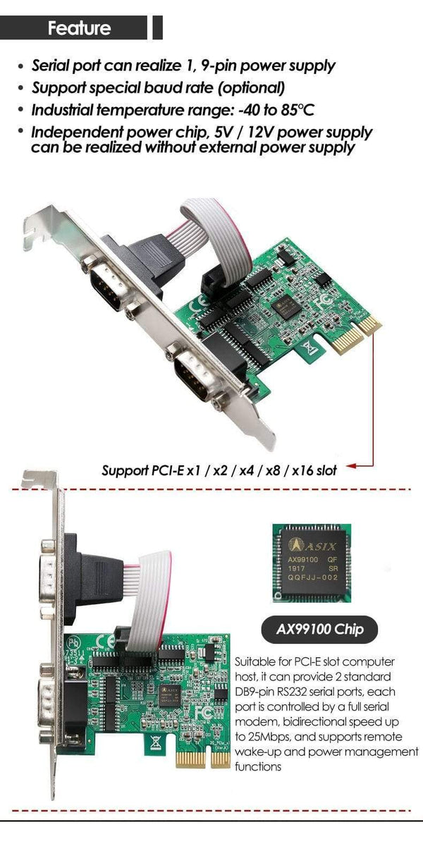 Planet Gates Pcie To Two Serial Ports RS232 Interface Industrial Control Computer Expansion Card Computer Adapter PCI-E Serial Card