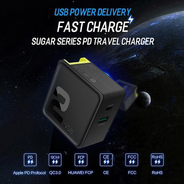 Planet Gates PD Fast Charging USB Charger for iPhone X 8, ROCK 36W Quick Charge Dual USB Charger QC3.0 &PD FCP fast charging Clearance 49%