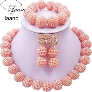 Planet Gates Peach African Beads Jewelry Set for Nigerian Wedding Simulated Pearl Necklace and Earrings SP1R004