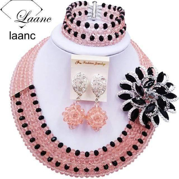 Planet Gates Peach Black Wine Gold AB Crystal Nigerian Necklace African Beads Wedding Jewelry Sets for Women C5RST003