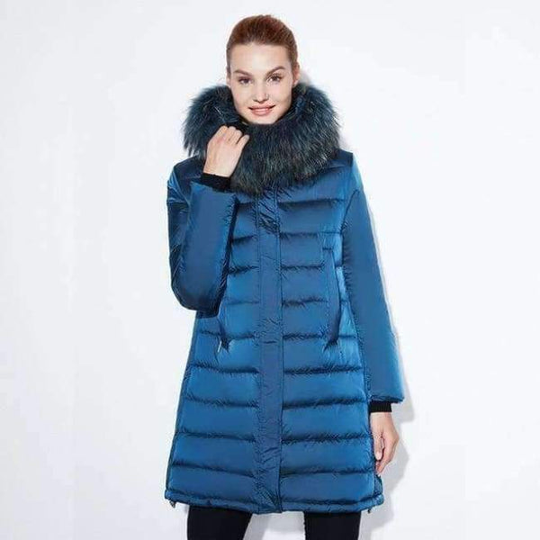 Planet Gates Peacock Blue / L 2018 winter jacket Fashionable women thick Long Coat Warm Jackets Hood Adjustable Waist solid slim Cotton Padded