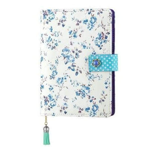 Planet Gates pearl button blue / 135 X 185 mm A6 name customize Korean lock leather notebook writing pads kawaii flower women girl gift loose leaf password lockable diary
