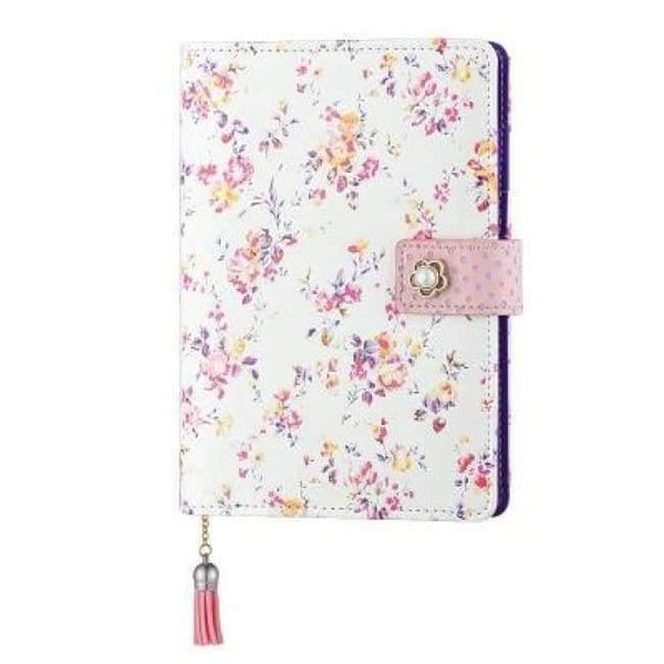 Planet Gates pearl button pink / 135 X 185 mm A6 name customize Korean lock leather notebook writing pads kawaii flower women girl gift loose leaf password lockable diary