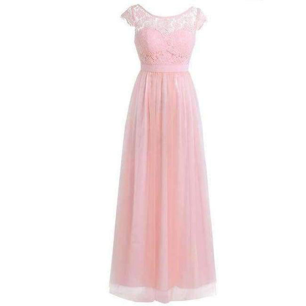 Planet Gates Pearl Pink / 4 Grey Lace Long Bridesmaid Dresses 2017 Chiffon Dusty Rose Wine Red Pearl Pink Floor Length Wedding Party Summer Dresses