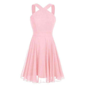 Planet Gates Pearl Pink / 4 Summer Elegant Bridesmaid Dresses Chiffon Halter Wedding Formal Occasion Women Ladies Criss-cross Shoulder Dresses
