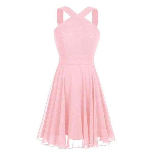 Planet Gates Pearl Pink / 4 Summer Elegant Bridesmaid Dresses Chiffon Halter Wedding Formal Occasion Women Ladies Criss-cross Shoulder Dresses