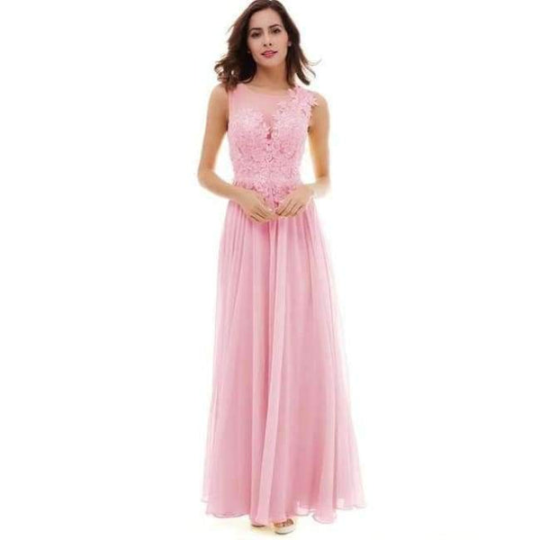 Planet Gates Pearl pink / 6 Long evening dress  cheap a line sleeveless lace up chiffon formal prom party dress evening dress
