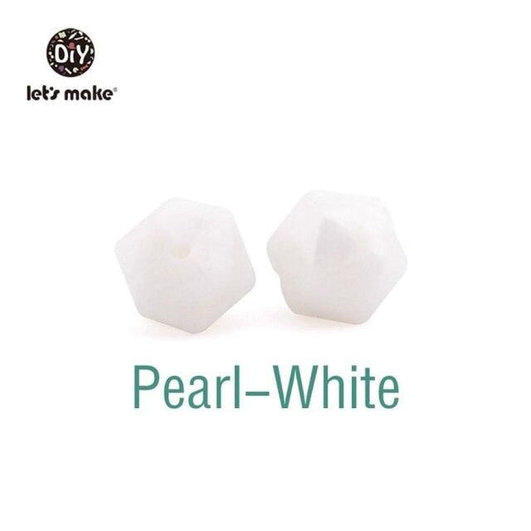 Planet Gates Pearl White Let's Make 10pc 14mm Silicone Beads Hexagon Bpa Free Silicone Teether Diy Teething Toy Baby Chewable Accessories Baby Teether
