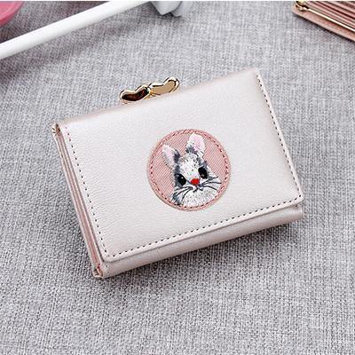 Planet Gates pearl white Women Wallet Rabbit Cloth Stickers Change Folder Japanese Kawaii Girl Short Multi-function Coin Purse Card Sets
