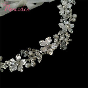 Planet Gates Pearls  Crystal Headband Wedding Hair Accessories Vine Rhinestone Flower Bridal Tiara Headpiece  New RE3011