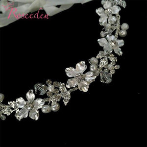 Planet Gates Pearls  Crystal Headband Wedding Hair Accessories Vine Rhinestone Flower Bridal Tiara Headpiece  New RE3011