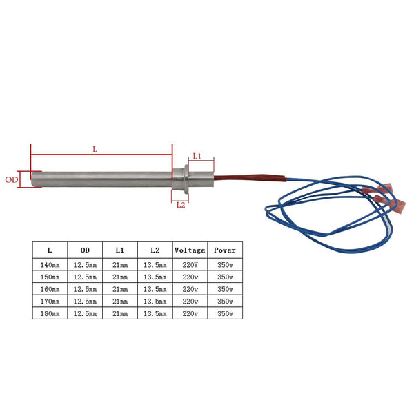 Pellet Igniter 350w 220v OD12.5mm Pellet Wood Burner Stove Element 140 150 160 170 180mm