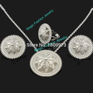 Planet Gates Pendant/Earrings/Ring/Necklace Jewelry Silver Plated Habesha Jewelry African 4PCS Wedding Jewelry Sets