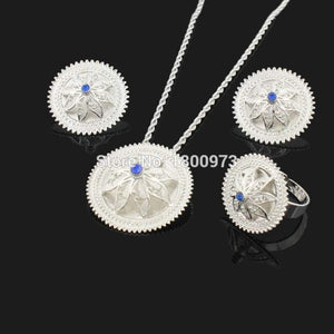 Planet Gates Pendant/Earrings/Ring/Necklace Jewelry Silver Plated Habesha Jewelry African 4PCS Wedding Jewelry Sets