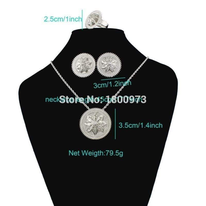 Planet Gates Pendant/Earrings/Ring/Necklace Jewelry Silver Plated Habesha Jewelry African 4PCS Wedding Jewelry Sets