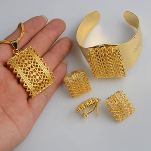 Planet Gates Pendant Necklaces Earrings Bangle Ring New Ethiopian Jewelry sets Habesha Eritrean Wedding Gifts #J0053