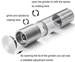Pepper Grinder 2 in 1 Stainless Steel Manual Salt Pepper Mill Grinder Seasoning Grinding for Cooking Restaurants