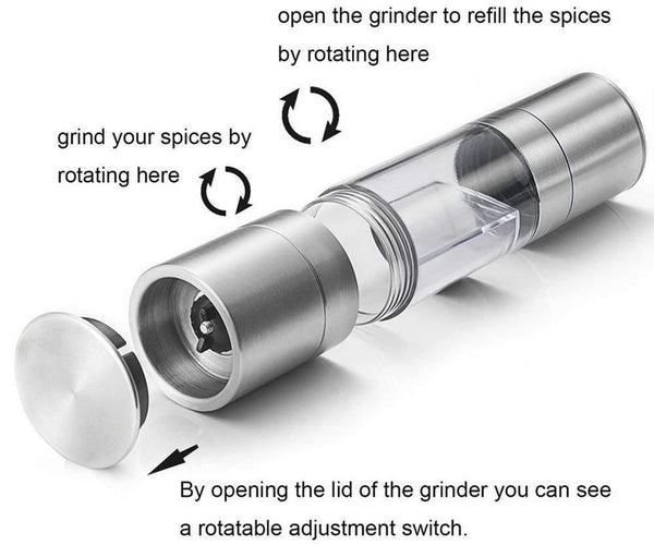 Pepper Grinder 2 in 1 Stainless Steel Manual Salt Pepper Mill Grinder Seasoning Grinding for Cooking Restaurants
