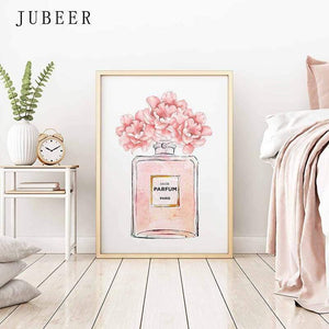 Planet Gates Perfume Bottle Wall Art Perfume Posters and Prints Beauty Begins Quote Print Watercolor Flower Pictures Bedroom Decoration