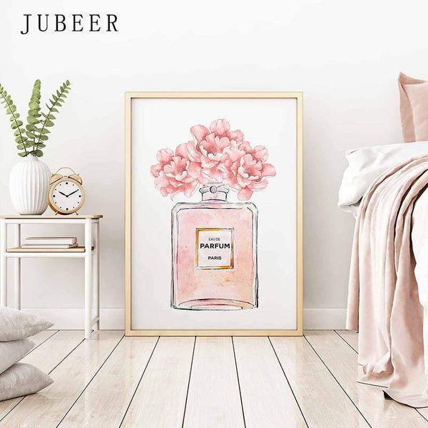 Planet Gates Perfume Bottle Wall Art Perfume Posters and Prints Beauty Begins Quote Print Watercolor Flower Pictures Bedroom Decoration